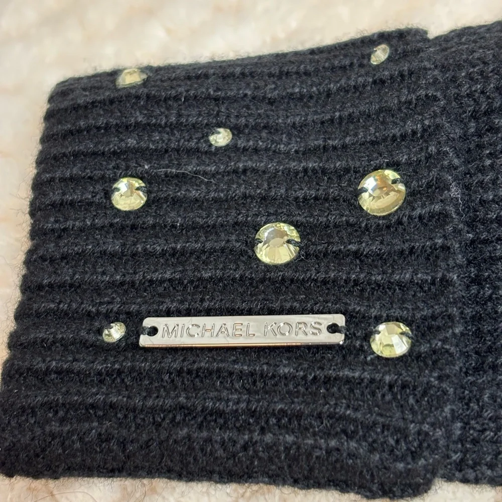 Michael Kors Black Knit Gem Gloves, Ladies